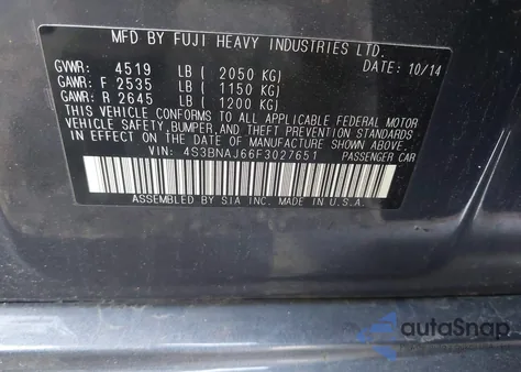 2015 Subaru Legacy 2.5I Limited из США, поврежденный, VIN 4S3BNAJ66F3027651